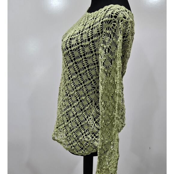 Parisian Signature Linen Blend Sweater Medium Hand Crochet Open Knit Coastal - Picture 4 of 10